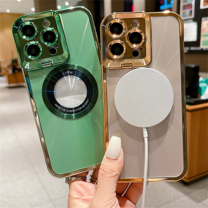 Electroplated Phone Case Luxury Plating CD Pattern Magsafe Bracket Case